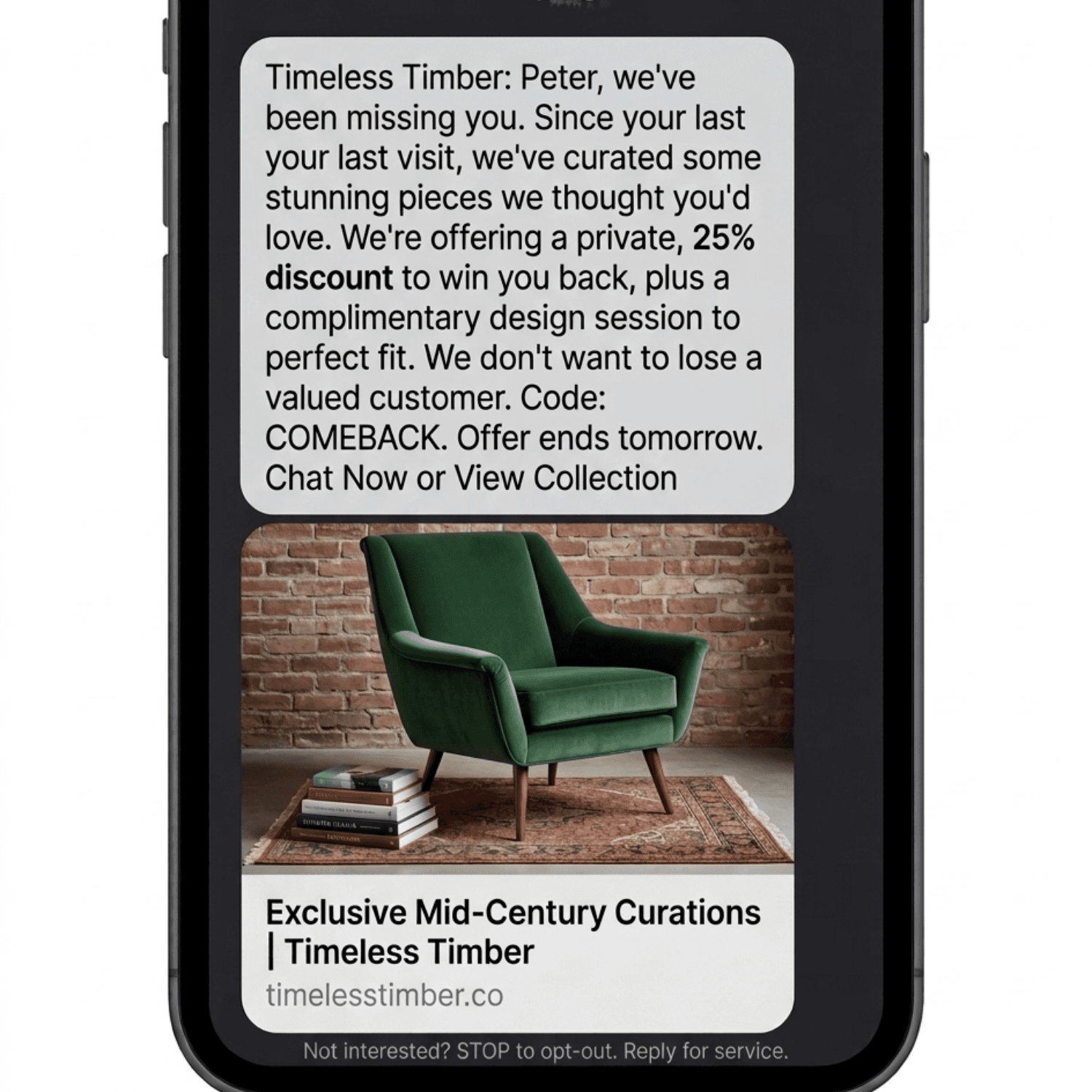SMS message draft inside Studio canvas