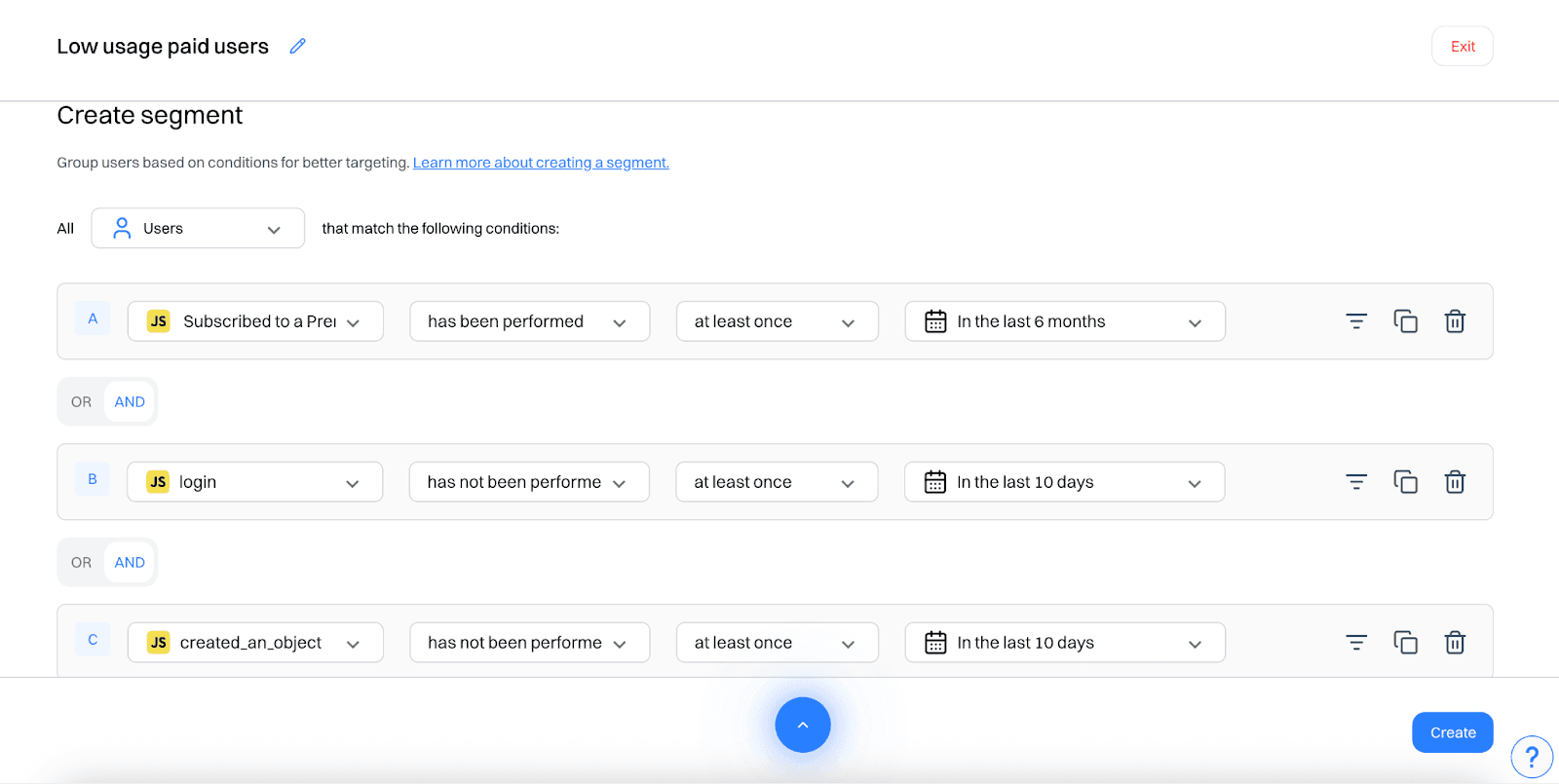 Low usage paid users segment