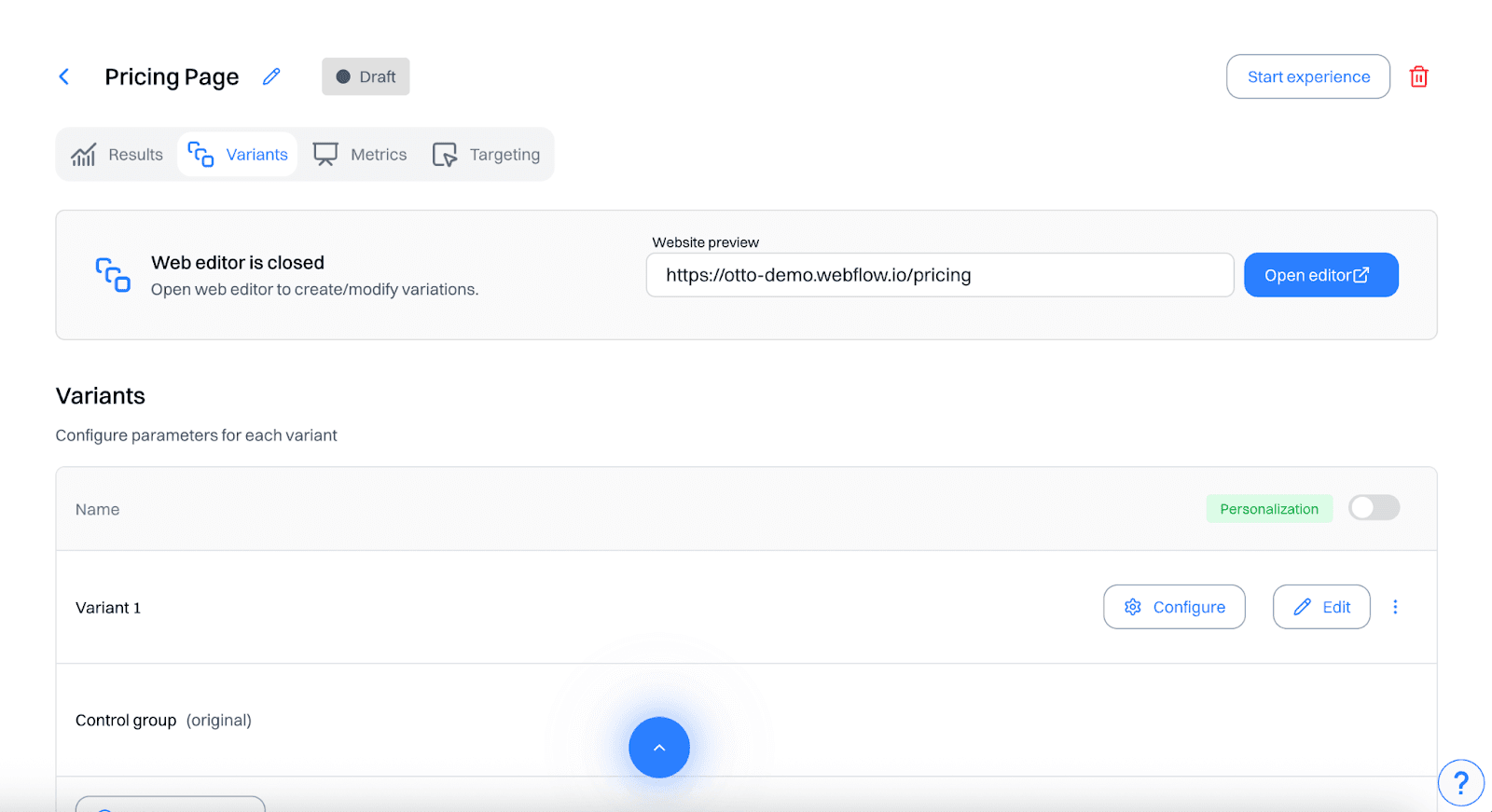 Create personalized pricing page variants