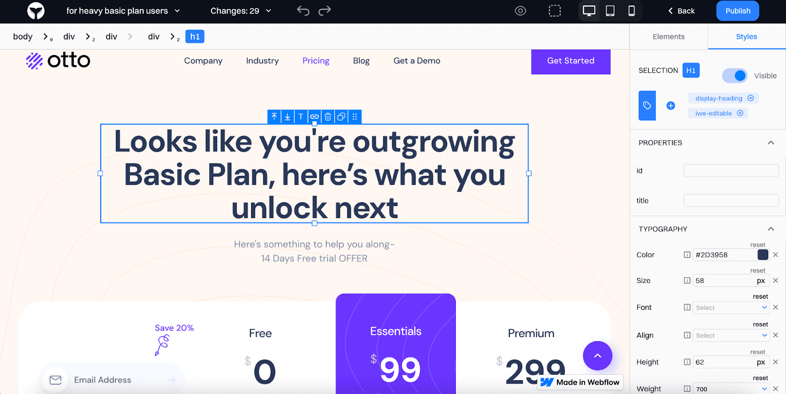 Variant 2 for heavy basic plan users
