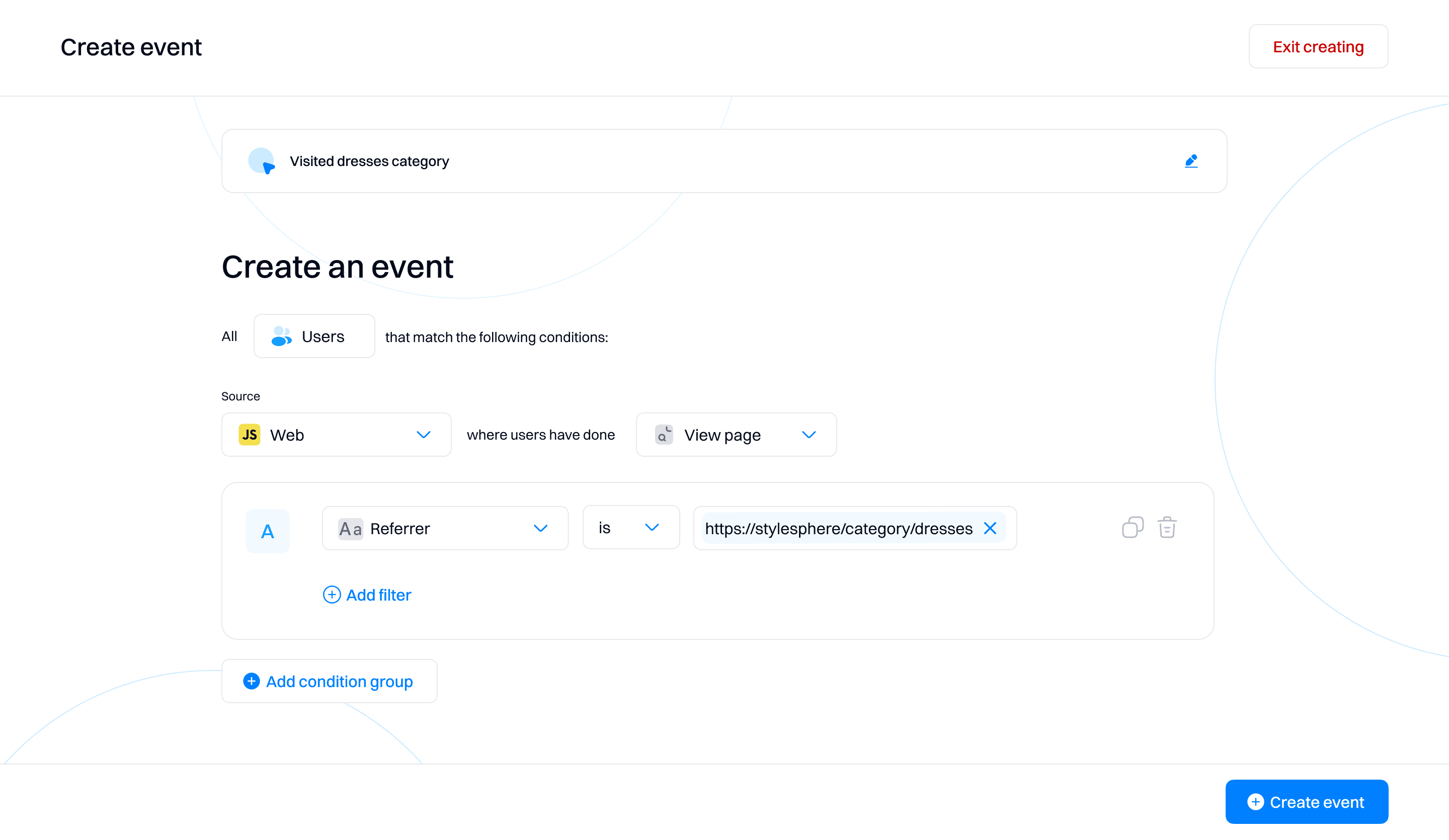 Page view event tracking