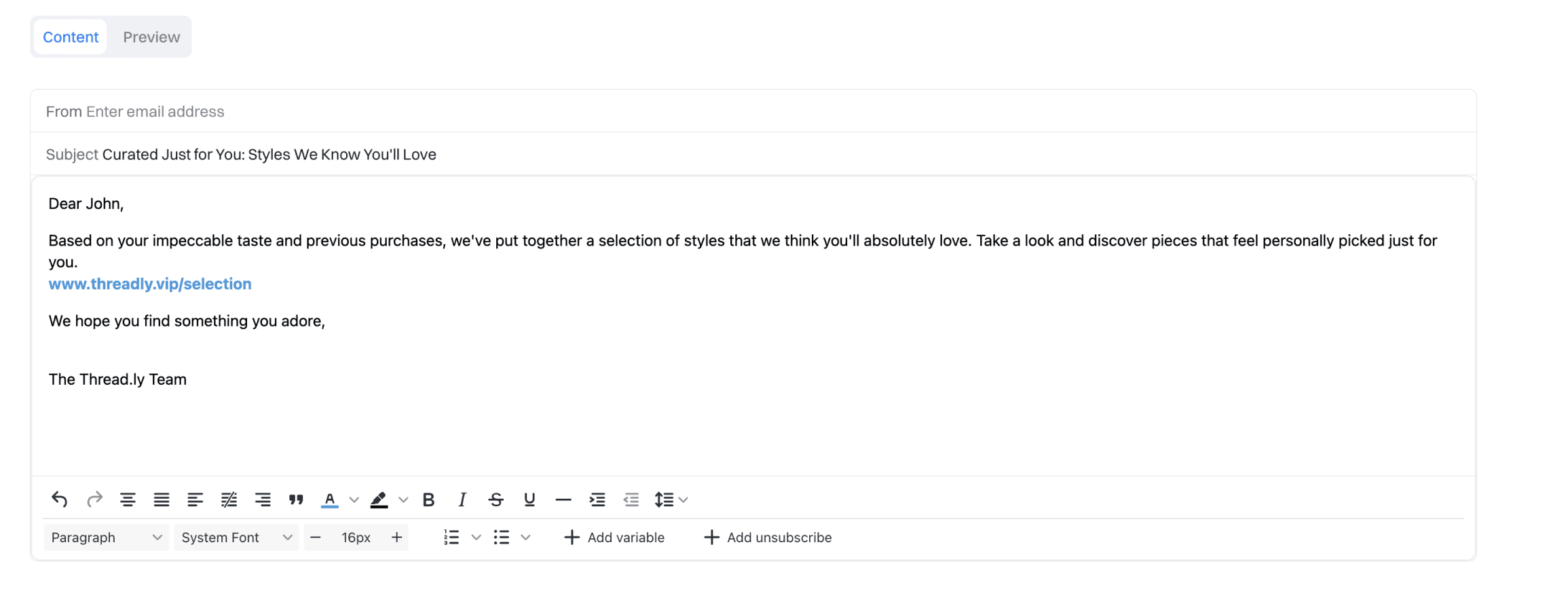 Personalized Selection Example