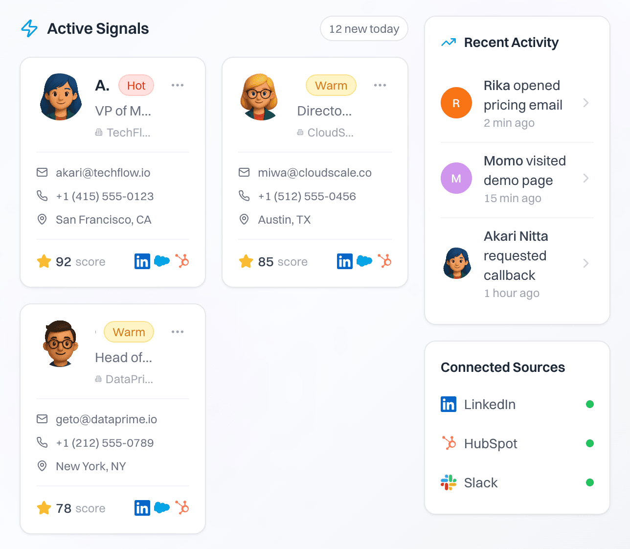 Accounts, tasks and deals dashboard