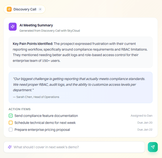 Summaries, action items, and follow-ups