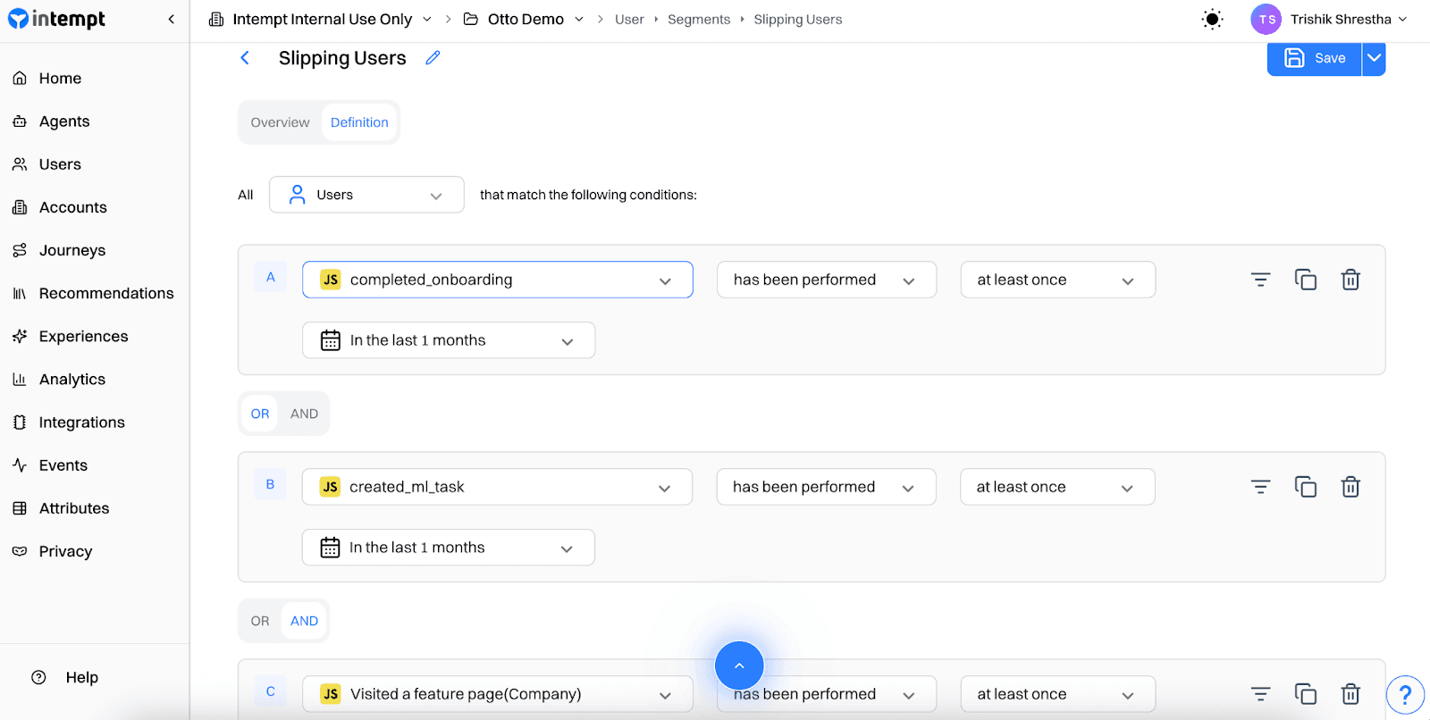 Create Slipping Users segment