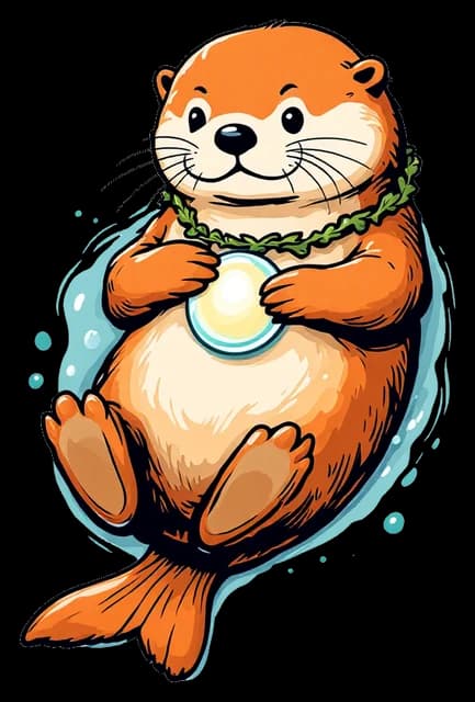 A sea otter floating on its back, holding a glowing pearl.