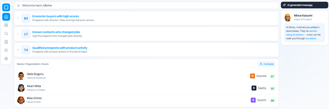 Segment list showing qualified prospects ranked by AI score in Intempt